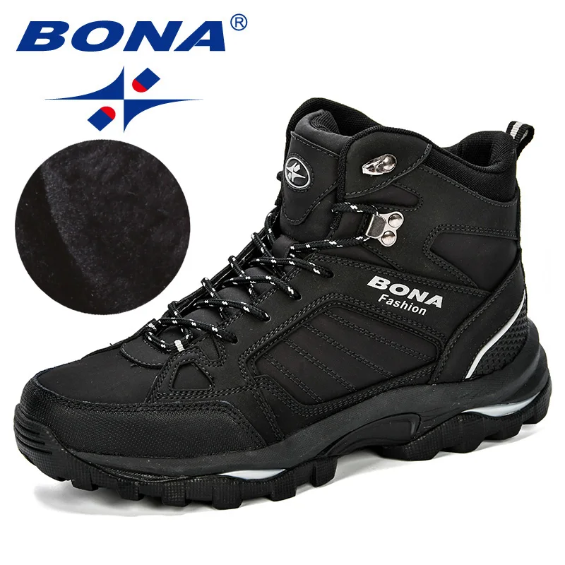 Bona Men Boots Anti-Skidding Leather Shoes Men Populární pohodlné jaro podzimní muži boty krátké plyšové sněhové boty odolná podrážka