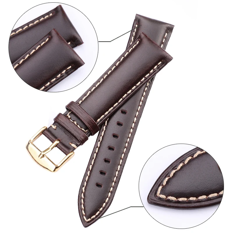 Handmade Genuine Leather Watchbands 18 19 20 21 22 24mm Black Dark Brown VINTAGE Wrist Watch Band Strap Belt Steel Pin Buckle