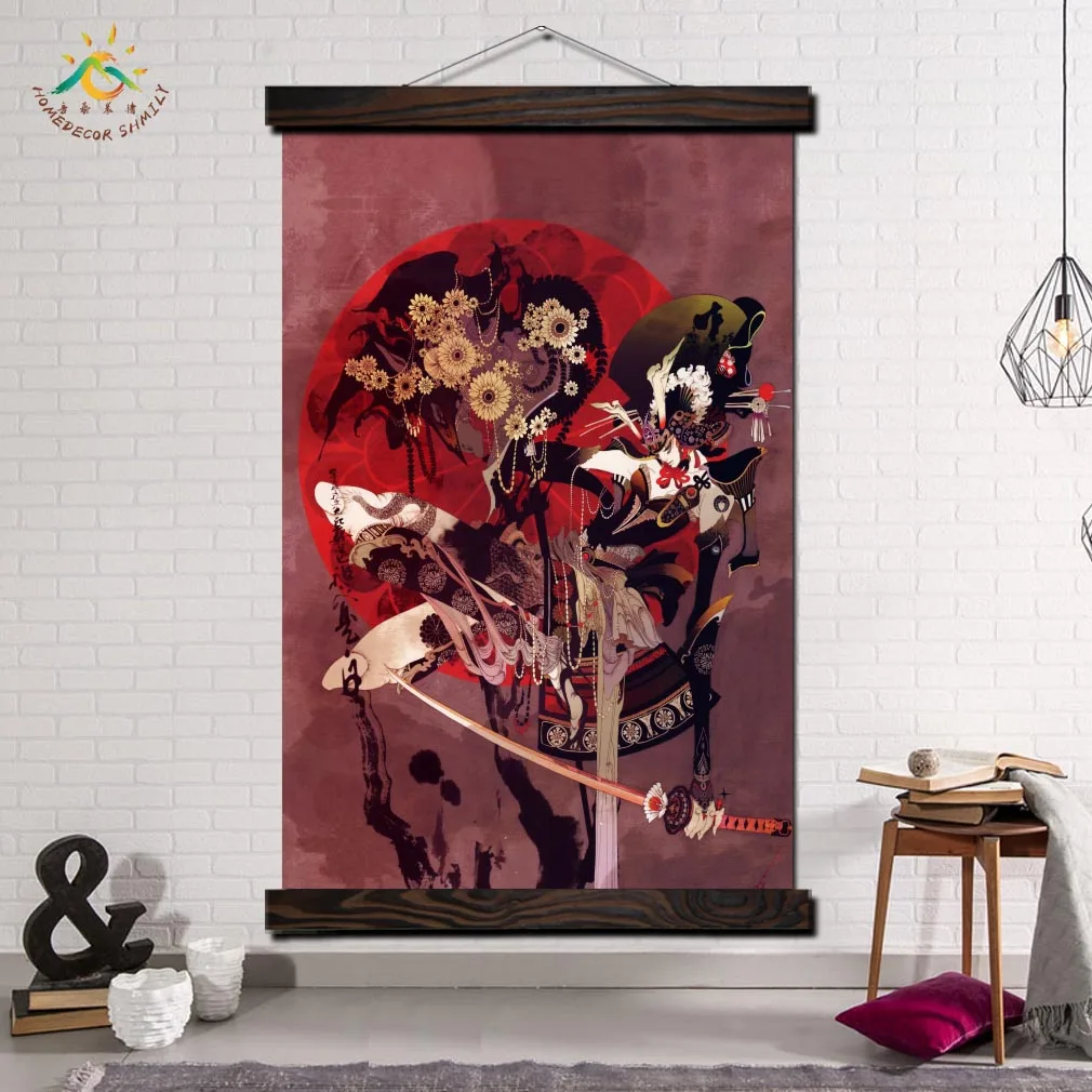 

Japan Samurai Girl Wall Art Canvas Prints Painting Frame Scroll Painting Hanging Poster Decorative Picture Art Print Wall Poster