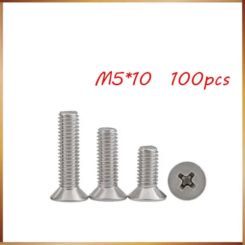 100pcs/Lot GB819 M5x10 mm M5*10 mm 304 Stainless Steel flat head cross Countersunk head screw