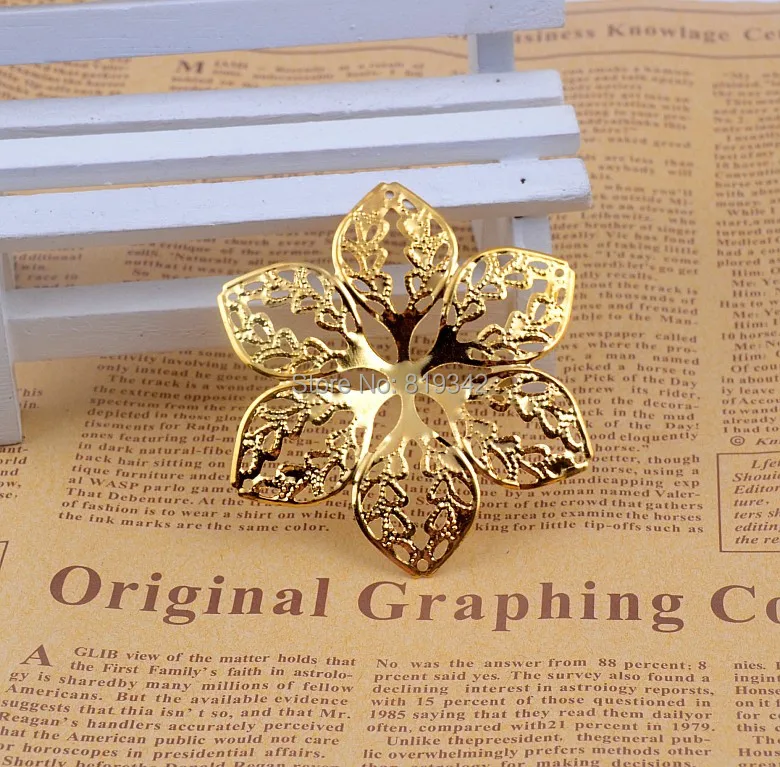 Free shipping-30Pcs Gold Tone Flower Wraps Filigree Connectors Findings Connectors Metal Crafts Decoration DIY 6.4x5.6cm J0557