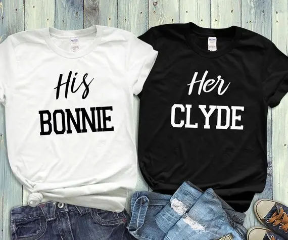 

Sugarbaby His And Hers His Bonnie Her Clyde T Shirt Matching Shirts Wedding Gift Bridal Party Anniversary Gift Couples Shirts