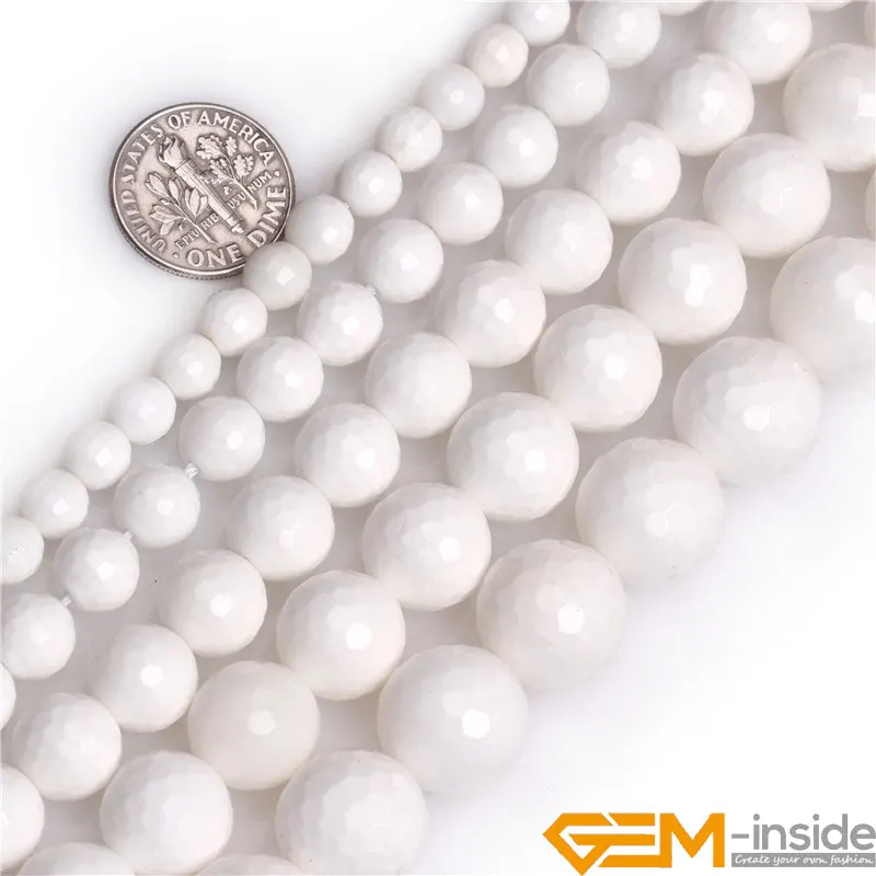 Round Faceted White Shell Bead For Jewelry Making Strand 15 Inch DIY Bracelet Necklace Jewelry Loose Beads 6mm 8mm 10mm 12mm