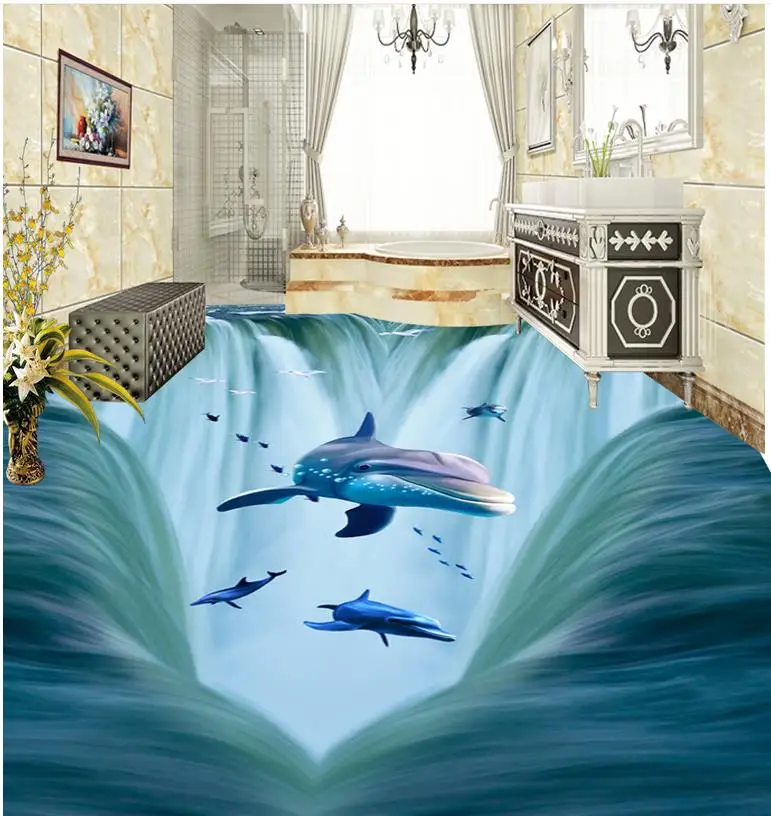 

wallpaper for bathroom waterproof 3d waterfalls sea bathroom walkway 3d floor pvc floor wallpaper Home Decoration