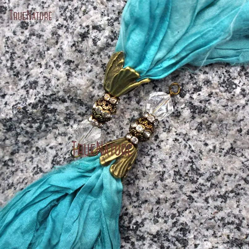 New Turquoises Blue Tassel Jewelry Handcrafted Sari Silk Tassel Antique Bronze Electroplated Accessory Cap  In 6.8 inch PM9119