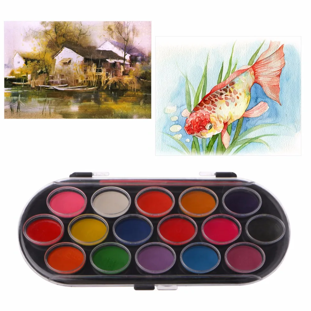 16 Colors Watercolor Palette Brush Set Painting Tray Craft Drawing Art Mini Kid Gift Painting Supplies School Student