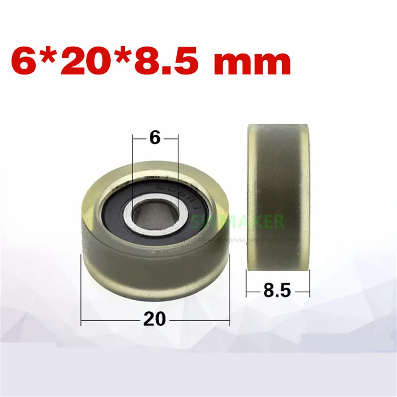 

1pcs 6*20*8.5mm PU 606 bearing coated polyurethane pulley, mute rubber wheel/rolling guide wheel, separator flat wheel