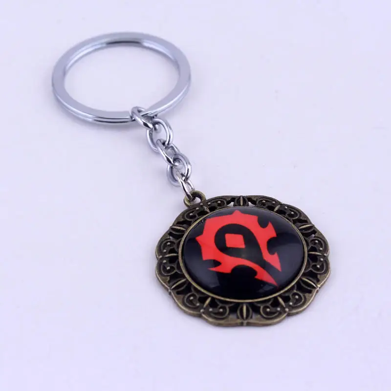 dongsheng Game Jewelry World of Warcraft WOW Glass Cabochon Keychains Vintage Metal Alloy Keyring Key Chain For Men Boys Gifts