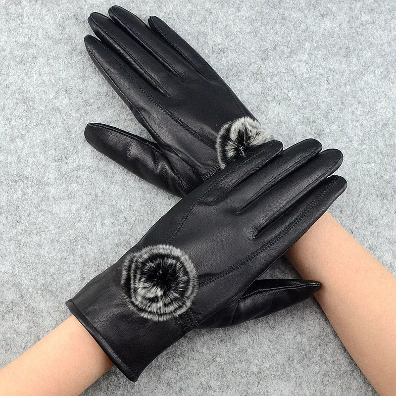 Women Winter Genuine Leather Gloves With wool lined Warm Ladies 2019 Thick Real Leather Glove Black Female New 2018 Hot Selling