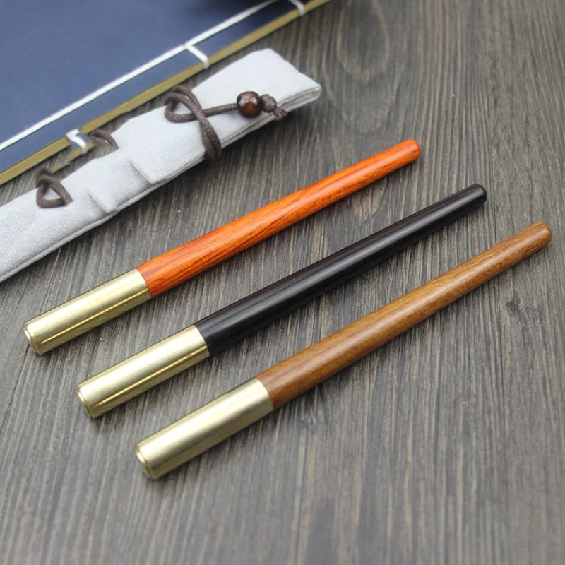 China Stlye Handmade Valuable Wooden Signature Pen Natural Color Copper Pen For Business Office as Luxury Gift Set