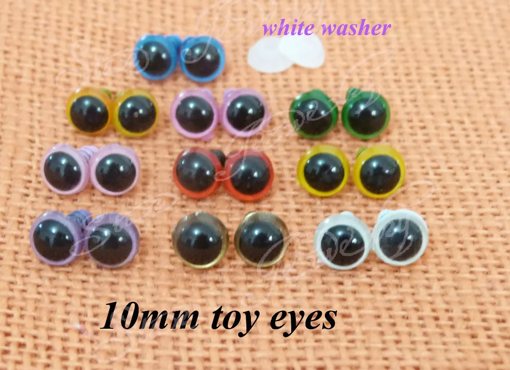 

40pcs/lot 10mm plastic safety toy eyes +white washers for plush bear doll decoration---color option