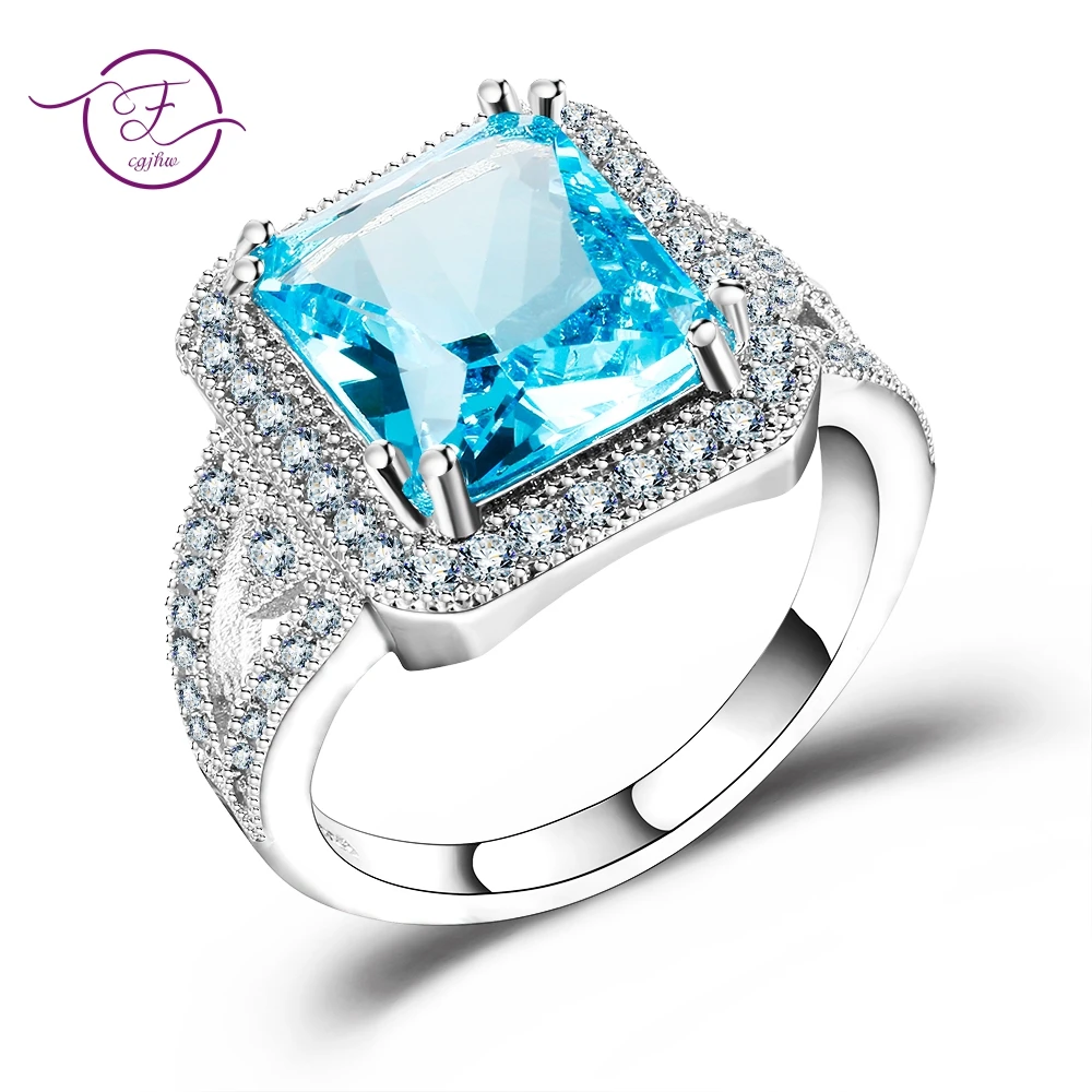 New Fashion Sky Blue Topaz Wedding Anniversary Rings For Women 100% 925 Sterling Silver Jewelry With  Austrian AAAA CZ Wholesale