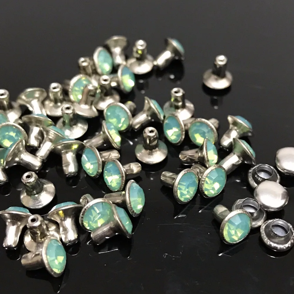 New Coming DIY 50PCS 6MM Pacific Opal CZ+++ Hardware Rivets Green Opal Crystal Rivets Leather Craft Punk Studs Fit DIY Making