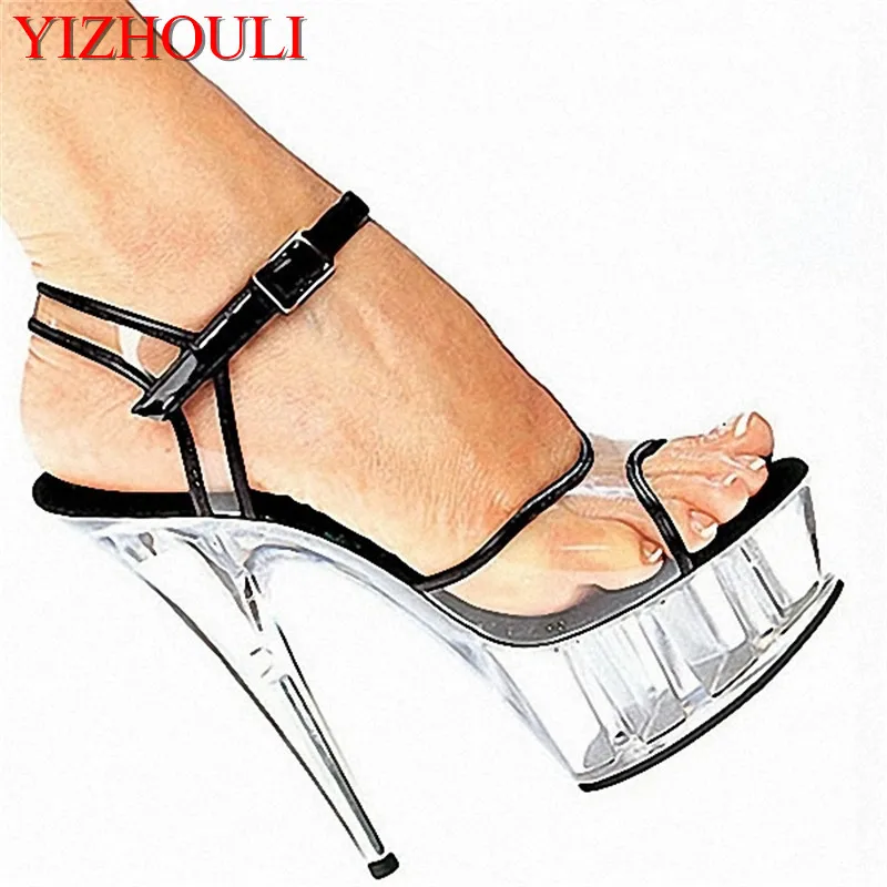 Wholesale fashion women's shoes 15cm ultra high heels sandals 6 inch platform crystal shoes clear white borde dance shoes