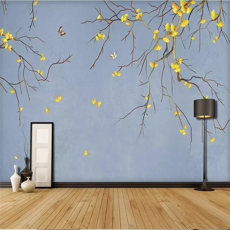 

Custom Mural Wallpaper Ginkgo Flower Bird Butterfly Background Wall