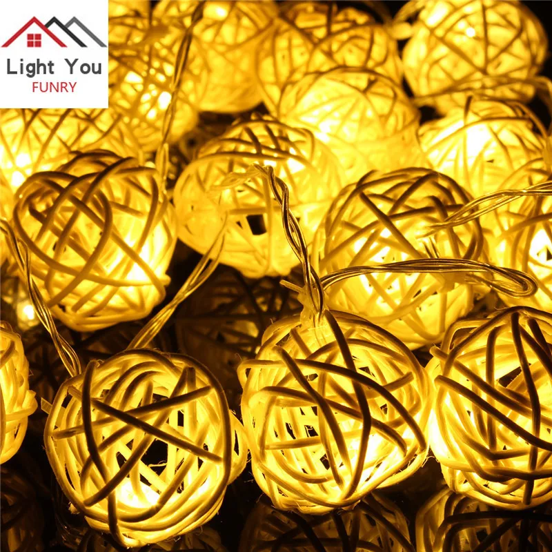 220V/110V 4.5m 20LED rattan ball shape decoration lamp Christmas LED outdoor garden decoration lamp string