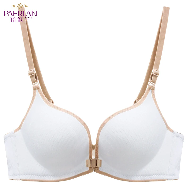 PAERLAN Adjusted - white bra straps Front Closure Wire Free standing cotton Push Up bra spring Seamless small breasts together