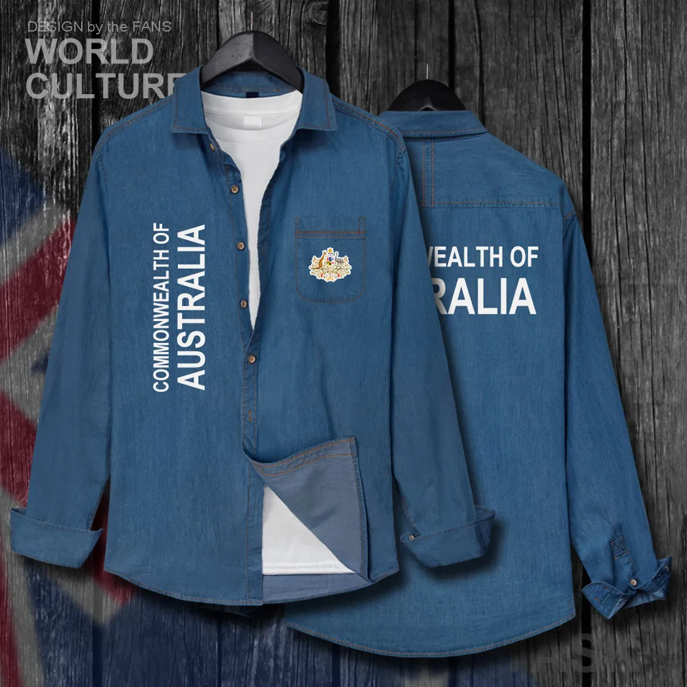 

Commonwealth of Australia AUS Australian AU Men Clothes Autumn Cotton Turn-down Collar Jeans Shirt Long Sleeve Cowboy Coat 20