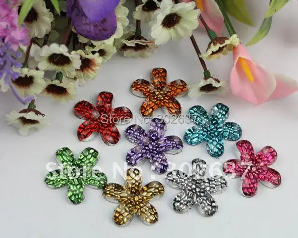 

40pcs mixed colors acrylic rhinestone flower flatback cabochon 30mm #22213