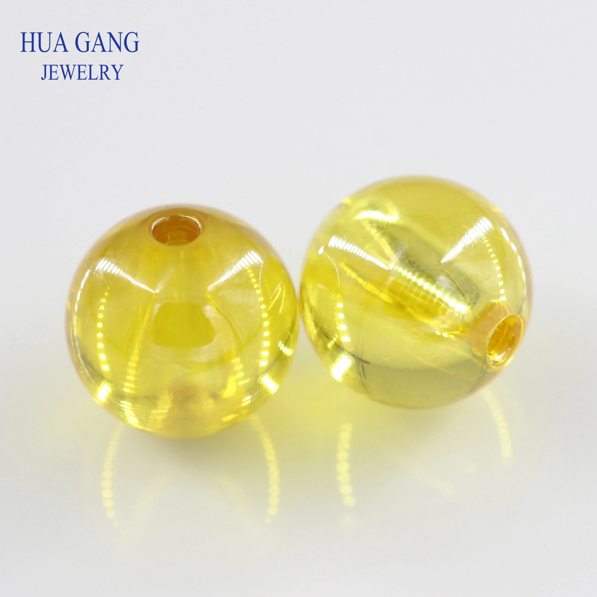 Golden Stone Round Hole CZ Beads Cabochon Cut Synthetic Gems Cubic Zirconia Yellow Bead For Jewelry Making 6mm~12mm Wholesale