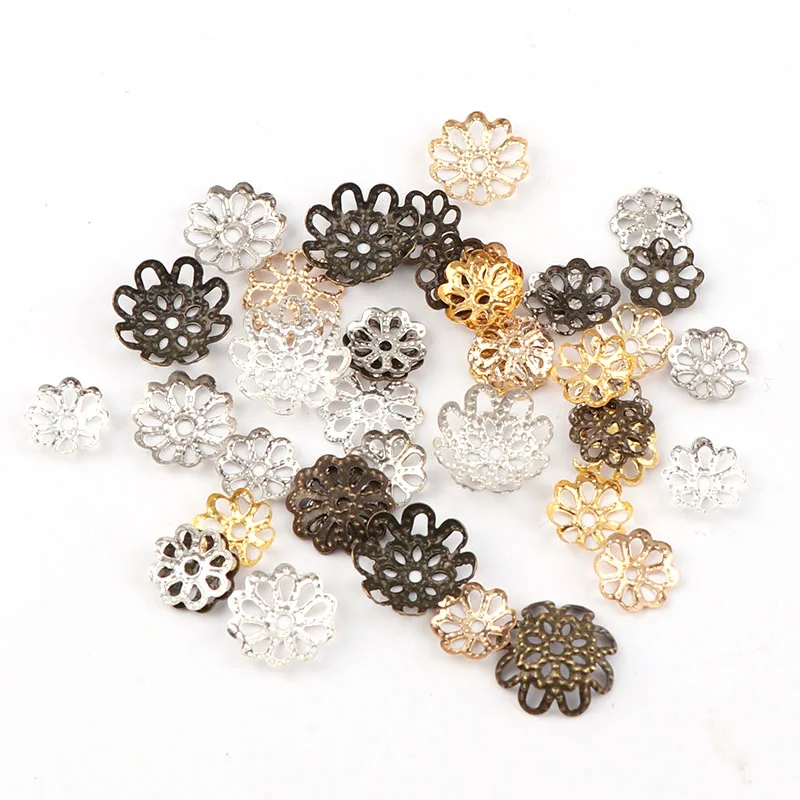 

9mm Vintage Filigree Metal Hollow Flower Spacer Beads End Caps Pendant Charms DIY Necklace Bracelet Connectors Jewelry Findings