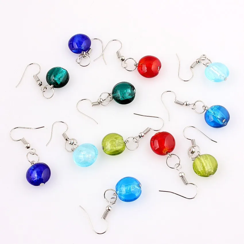 Wholesale Lots 6Pairs Hand-made Women\'s Romatic Elegant Classic Dangle Color Round Murano Glass Earrings Free Shipping