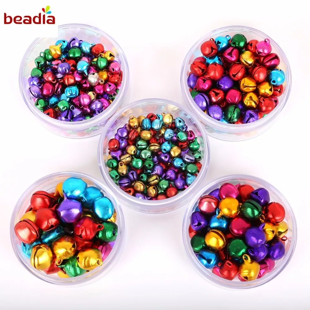 Multi Option 6/8/10/12/14mm 30-200pcs/bag Random Mixed Color Aluminum Jingle Bell For Christmas Decoration Charms Metal Pendant