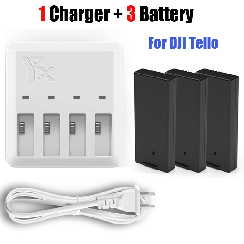 

Tello 3pcs/2pc/1PC battery/Charger 4in1 Mult Battery Charging Hub for DJI Tello Drone Intelligent Flight Quick Charging US Plug