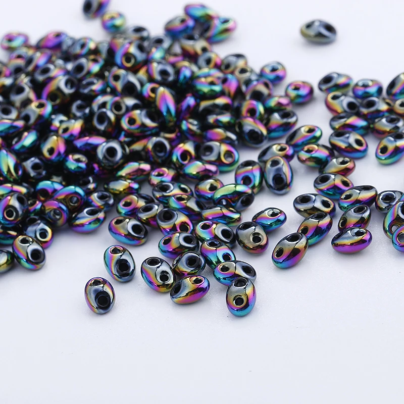 Hot new 100pcs 5x2.5mm Luster Czech Glass Seed Beads Two Hole Bead Loose beads U pick color