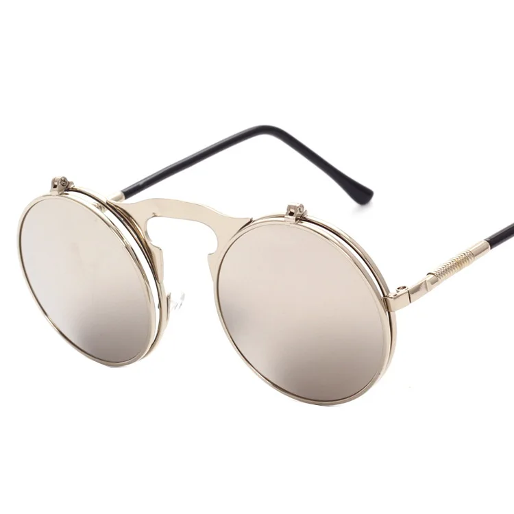 

Retro Metal Steampunk Clamshell Double Lens Sunglasses Men Prince Eyewear With Round Frame