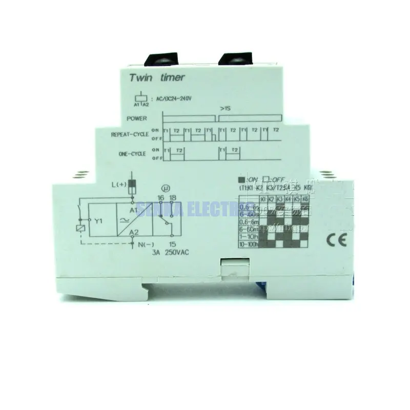 Double Set Repeat Cycle DIN Rail Mouting Time Relay AC/DC24-240V Input Timer DHC19S-S