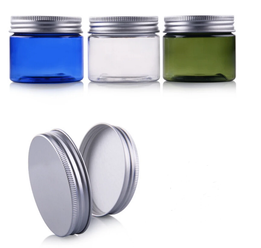 50g Transparent Plastic PET Jars With Aluminum Lid Blue Clear Empty Cosmetic Sample Jar With Lid LX1282