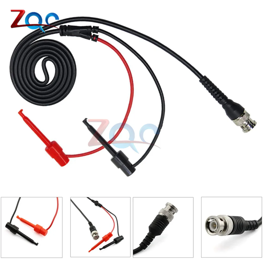 Oscilloscope P1007 BNC Male Plug Q9 to Dual Hook Clip Test Probe Cable Leads 120CM w/ Two Mini Probes Ended 500V 5A IC Test Hook