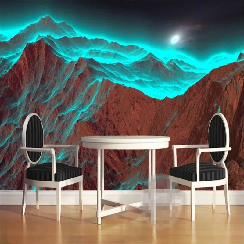 

3D mountain night green mountain TV sofa living room wall professional production mural wholesale wallpaper custom photo wall