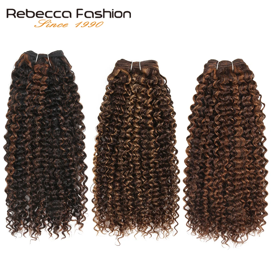 Rebecca Double Drawn 113G Remy Human Hair Braziliaanse Krullend Haar Weave Bundels Ombre Rood Bruin Auburn Blond Kleuren Extensions