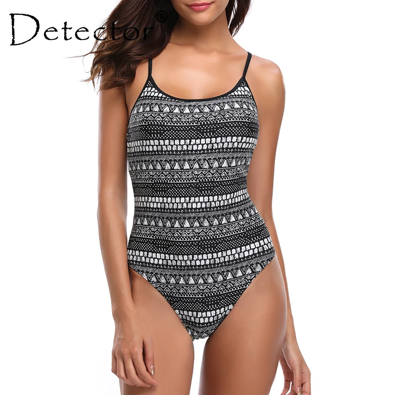 

Detector Women Print Classic One Piece Swimsuit Bikini Slim Strap Sexy Swimwear 2019 Summer High Cut Vintage Buckle Bathing Suit