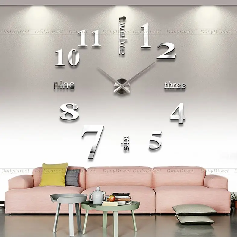 

3D Adhesive Mirror Acrylic Sticker DIY Wall Clock Digit English Number 12S015-S