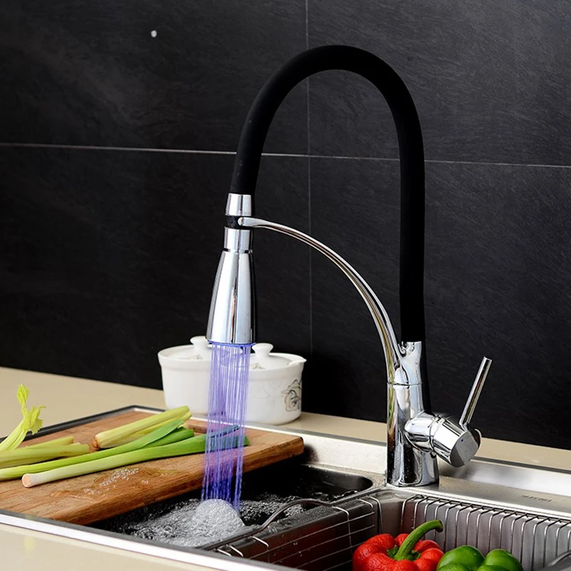 kitchen  Vidric Faucet 3Color automatic Sense Temperature Faucet LED light a Faucet Hot and Cold Mixer Tap basin LED Faucets