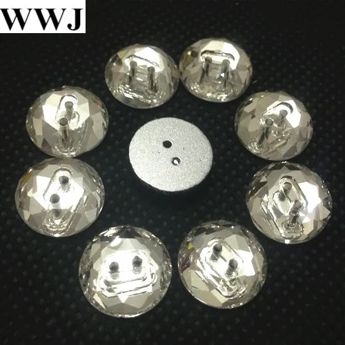 

10mm 12mm 14mm Round Shape Sew On Stone Crystal Color Sew On Clothing Buttons with Middle 2 Holes for Garment