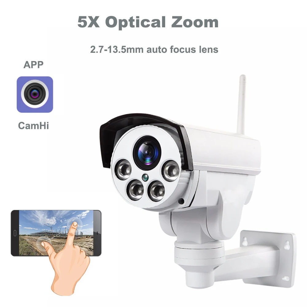 1080P HD Bullet Wifi PTZ IP Camera 5X Optical Zoom 2MP Wireless Wi-Fi CCTV Security Camera Outdoor 50M Night Vision Surveillance