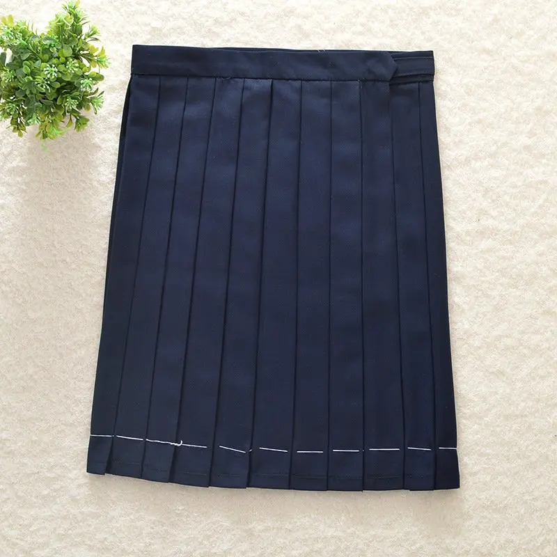 JK Uniforms 45CM length Skirt solid Navy blue Gray Black color Pleated skirts High school Student adjustable waist add pocket