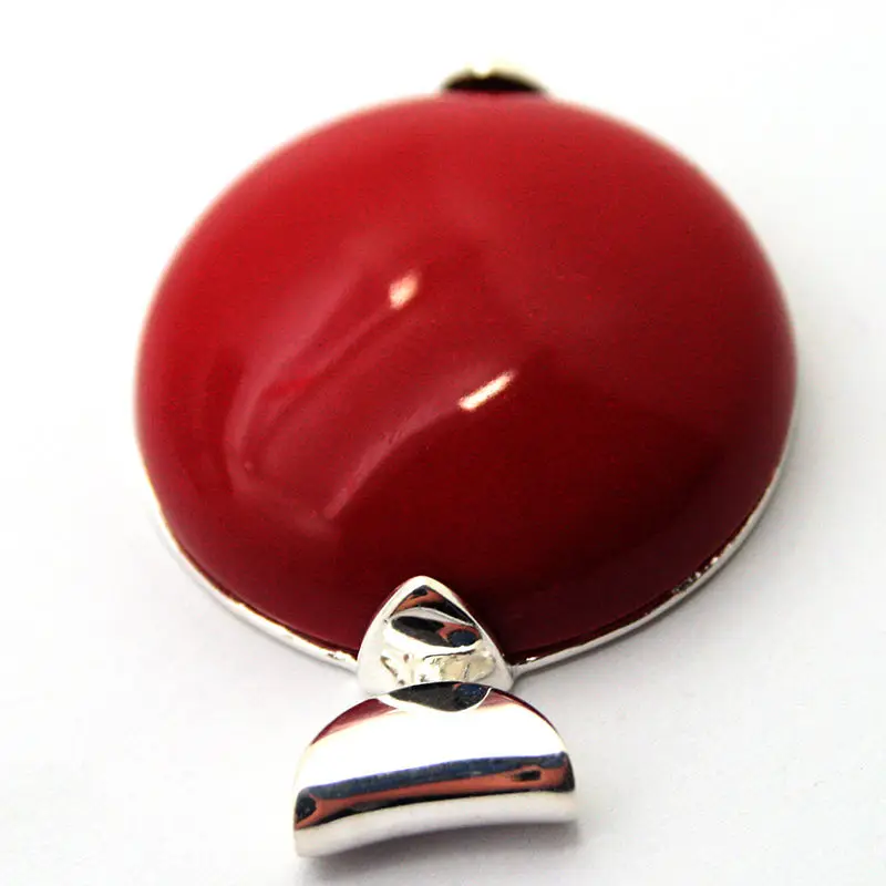 Elegant Solid 925 Sterling Silver 30*30mm imitation red Coral  Roundle Pendant for gift