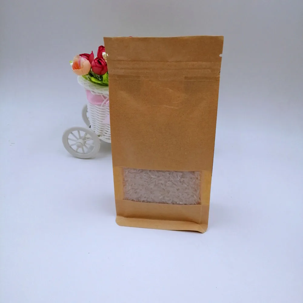 

50pcs/lot Brown Kraft Paper Bag For Gifts Christmas Food Tea Candy Zip Lock Kraft Paper Bag With Window Stand Pouch Zipper Bags