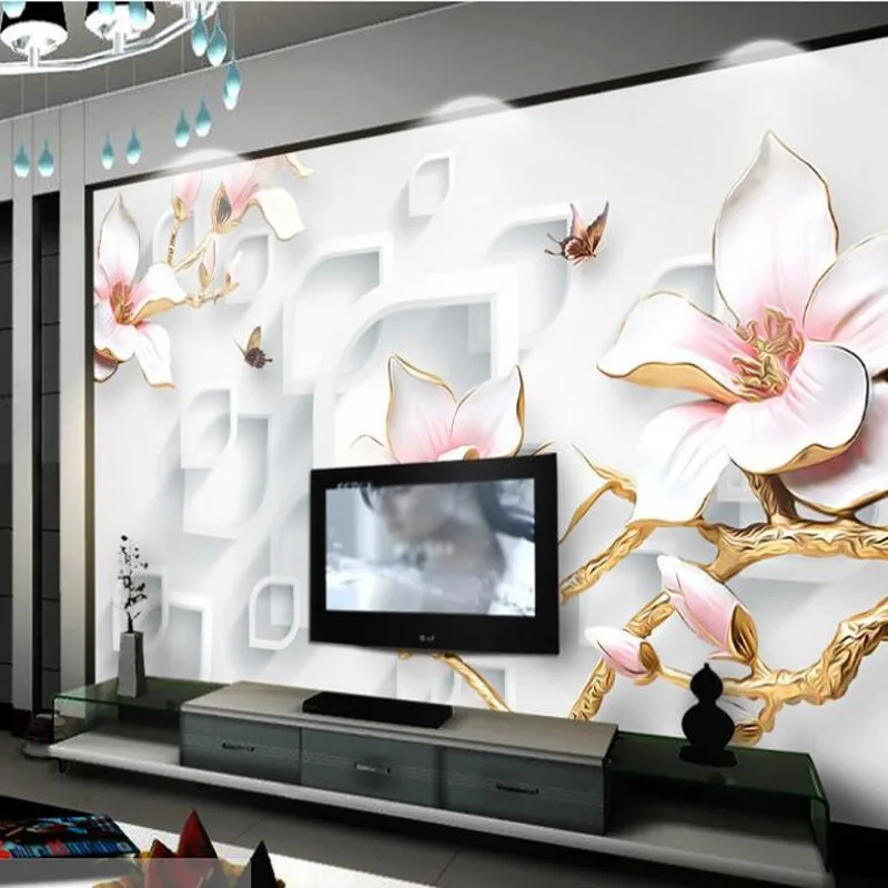 

wellyu Custom large fresco flowers rich embossed magnolia 3D stereo TV background wall non-woven fabric wallpaper