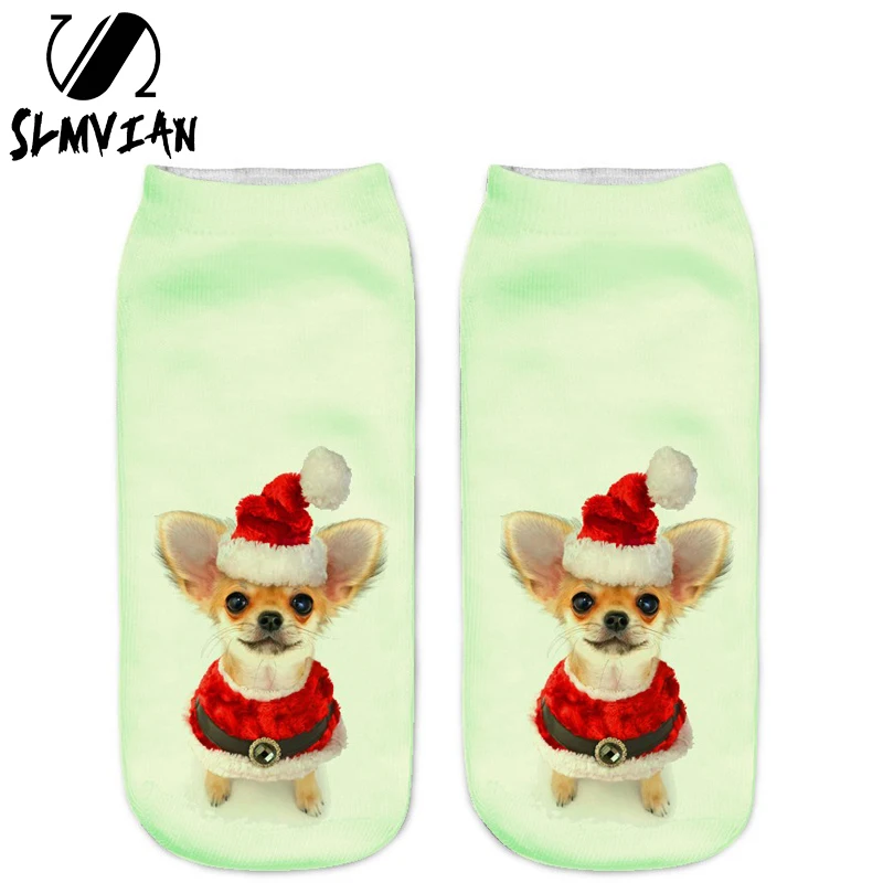 

SLMVIAN New 3D Printed Christmas Chihuahua Puppy Women Socks Cute Low Cut Ankle Sock Multiple Colors Fashion Style CN007