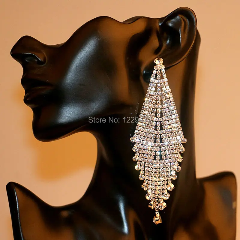 TREAZY Gorgeous Silver Plated Bridal Tassel Drop Earrings Sparkling Full Rhinestone Crystal Long Dangle Earrings Wedding Jewelry