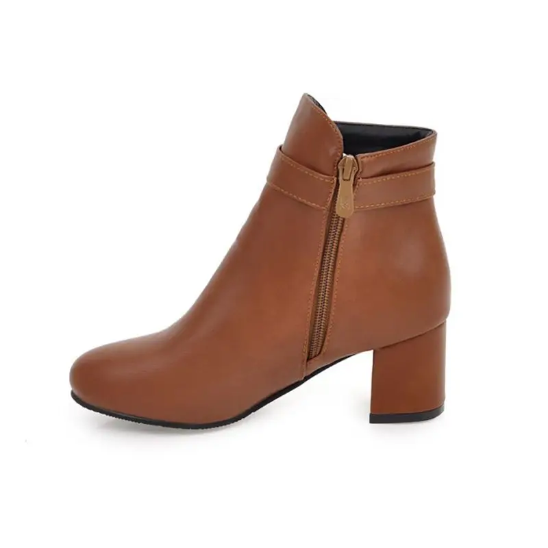 QPLYXCO Ankle Boots Women New Fashion High Heels Round Toe Zip Big Small Size 31-45 Spring Autumn Winter Zipper Short Boots 3-9