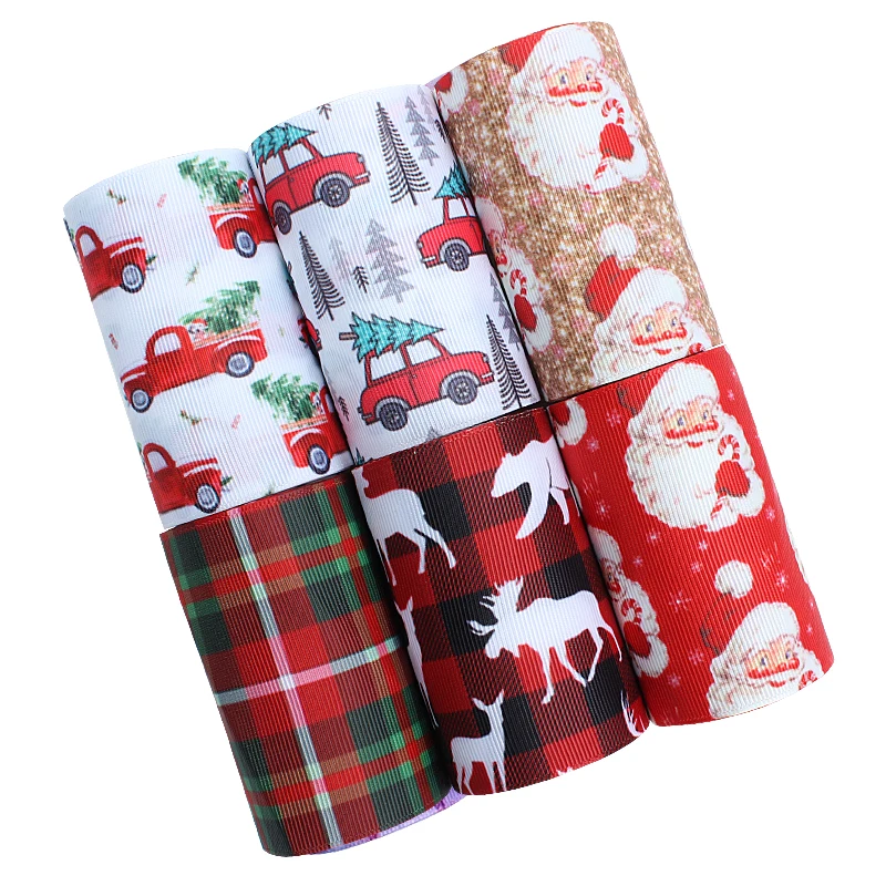 

Christmas santa plaid truck tree printed grosgrain ribbon 50yards liston FLRARIBBONS 75mm