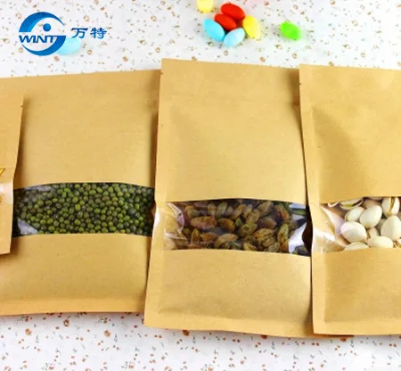 Free shipping 16*26CM 100pcs/lot Zip lock Kraft Paper Window Bag Gift Dried Snack tea packaging Pouch Zipper Sealing Bags