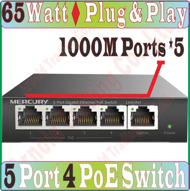 

FreeShipping 5 ports 4 poe 65W 1000Mbps Switch IEEE802.3af/at PoE suit for all kind of poe camera or AP Network Switches SG105PL